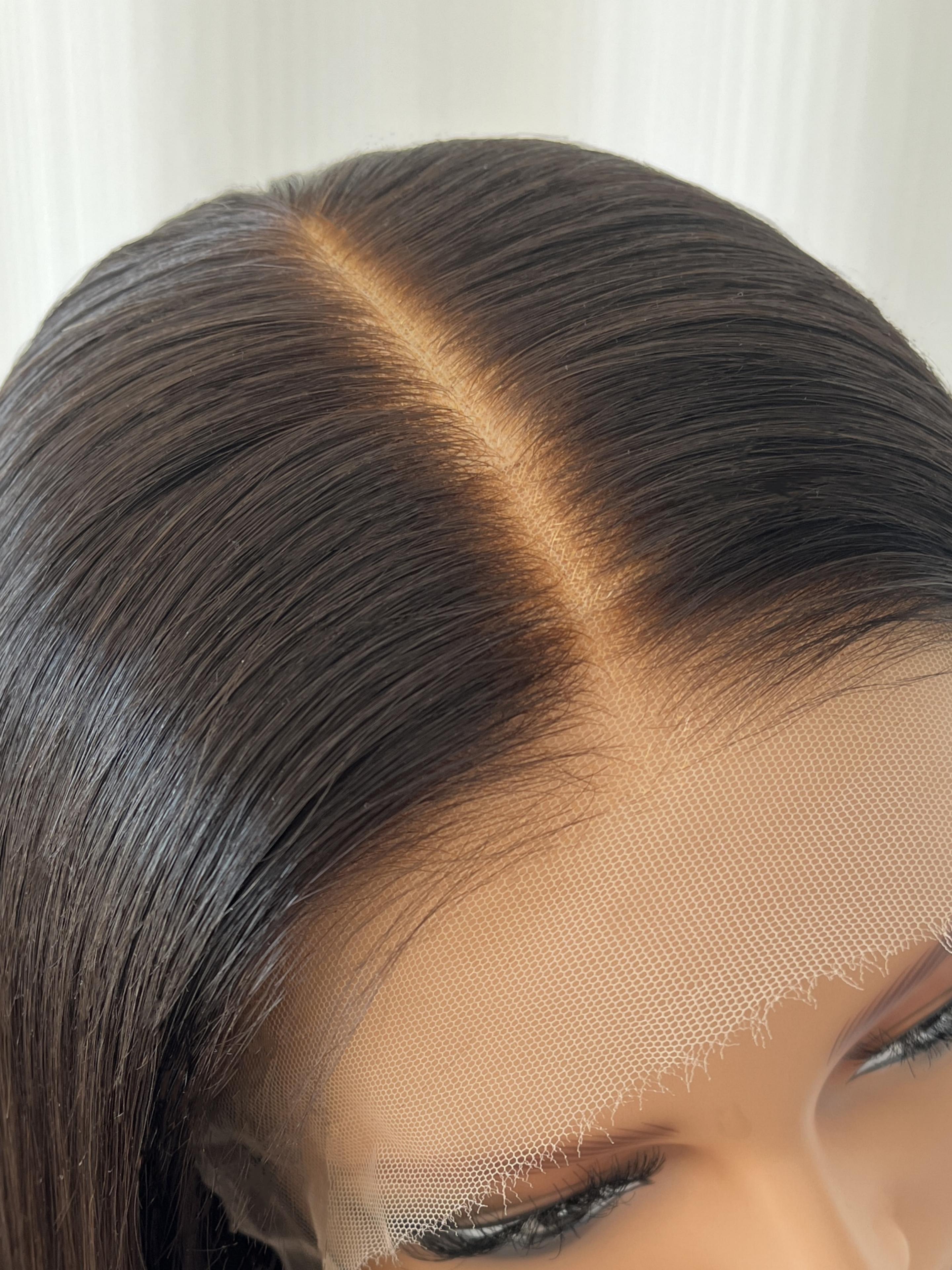 Top view of wig cap – HD lace front and clean parting area