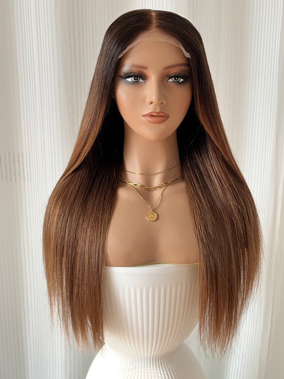 Front view of Luna HD lace straight wig on mannequin showing gradient color