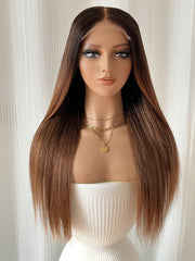 Front view of Luna HD lace straight wig on mannequin showing gradient color