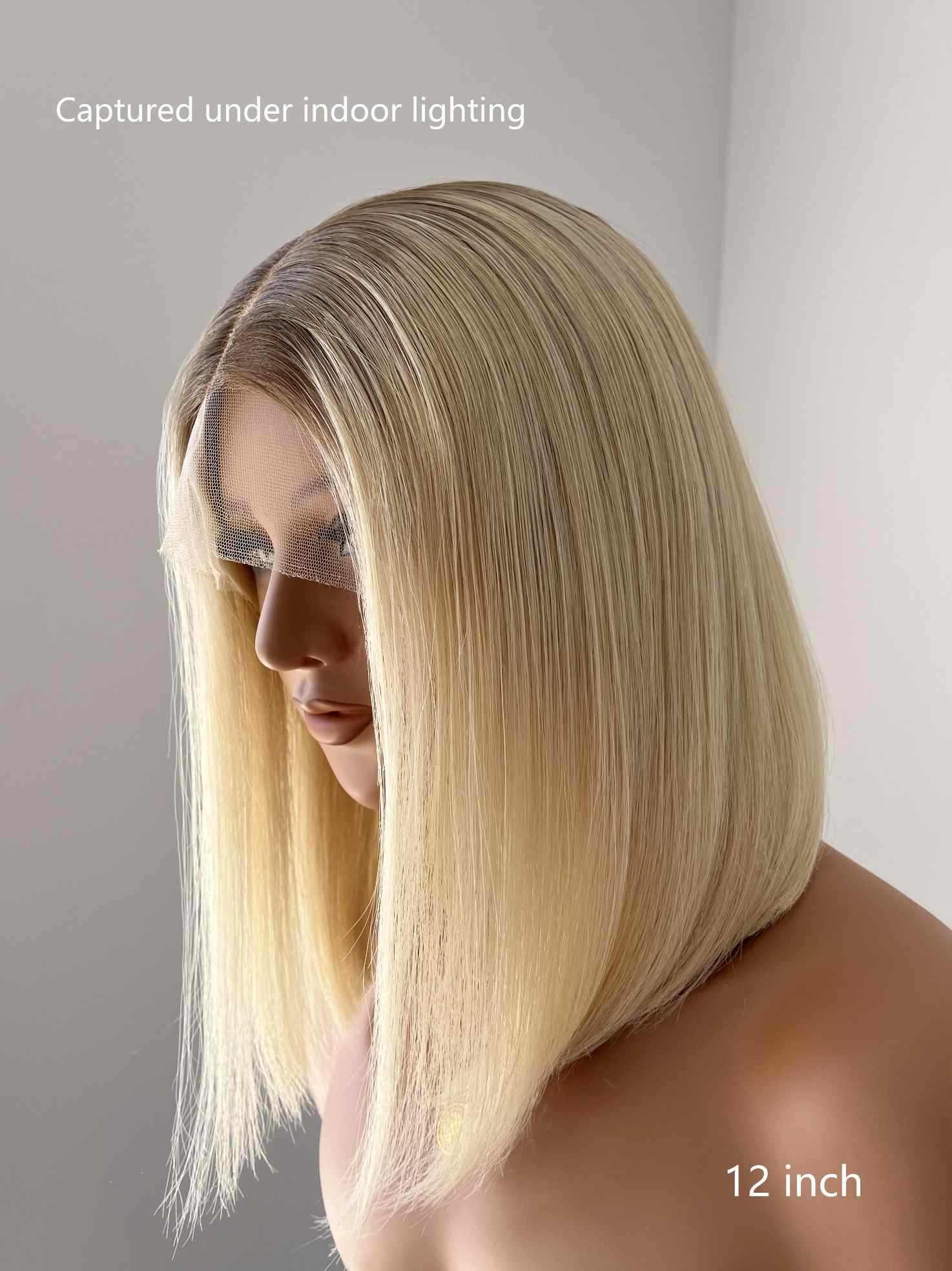 Ariana Human Hair Bob Wig – 12 Inch Straight European Wig, Grey Roots to Blonde Ombre, Glueless HD Lace - MillionWig