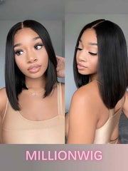 Model 2 front and side view with Bonnie 12 inch straight bob wig