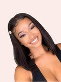 Model 2 front view with Alexis straight 14” wig – HD lace hairline
