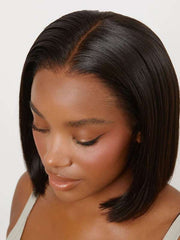Top view of Adah bob wig on mannequin – clean HD lace and parting