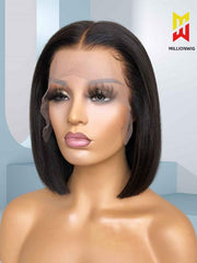 Side view of Adah 10” natural black wig – sleek bob cut