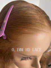 Close-up of HD lace hairline with pre-plucked and bleached knots
