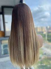 Selena Chocolate Brown Wavy European Hair Wig with Silver Highlights | HD Lace | Glueless & Beginner Friendly - MillionWig