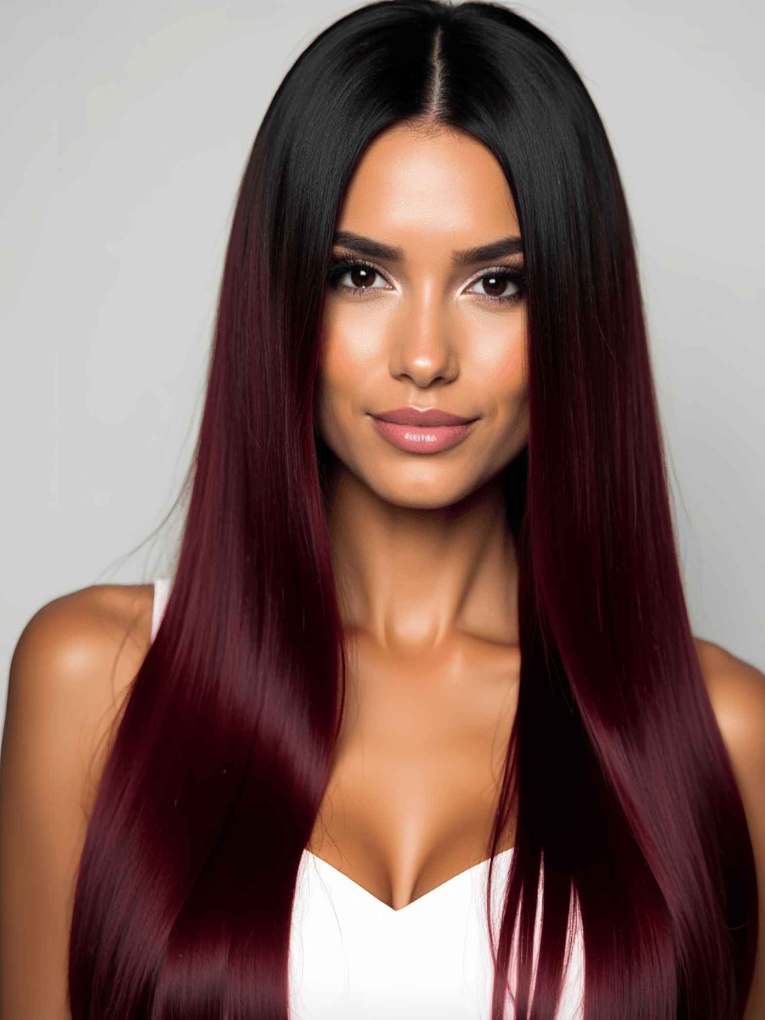 Best ombre red glueless human hair wig for beginners, natural looking HD lace front wig worn by model