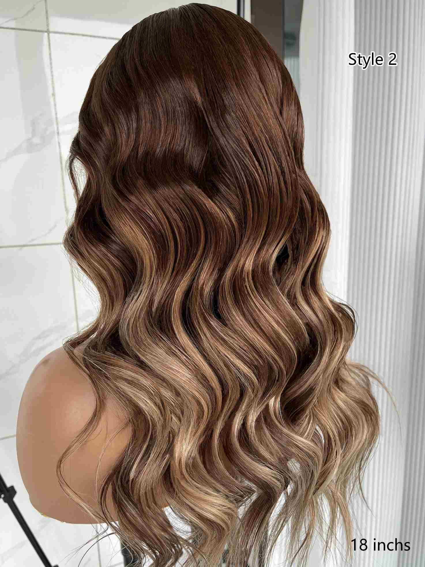 Selena Chocolate Brown Wavy European Hair Wig with Silver Highlights | HD Lace | Glueless & Beginner Friendly - MillionWig