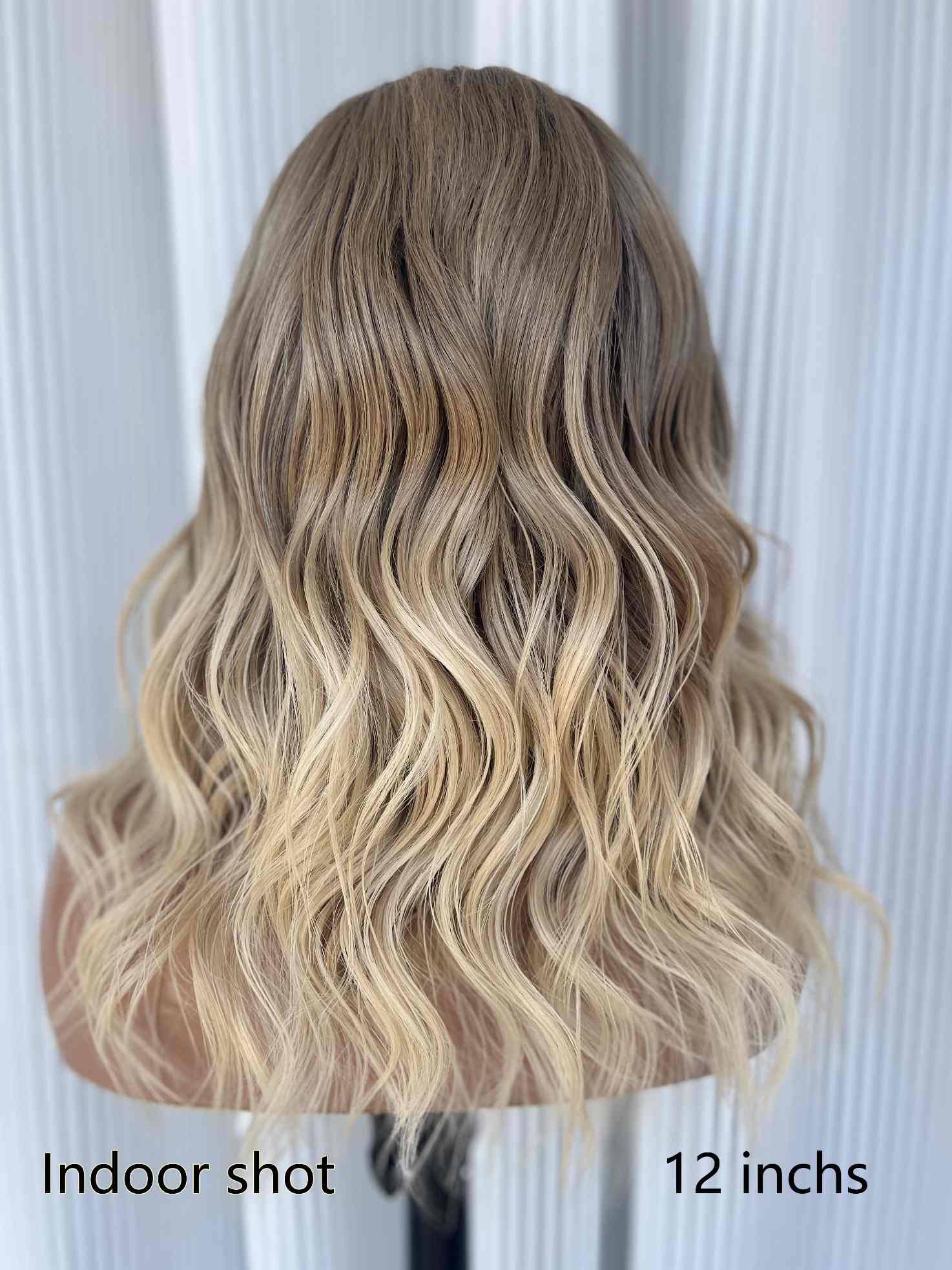 Aurora Blonde Short Wavy Wig 12 Inch – Indoor Back View on Mannequin | Natural Light Blonde Wavy Hair