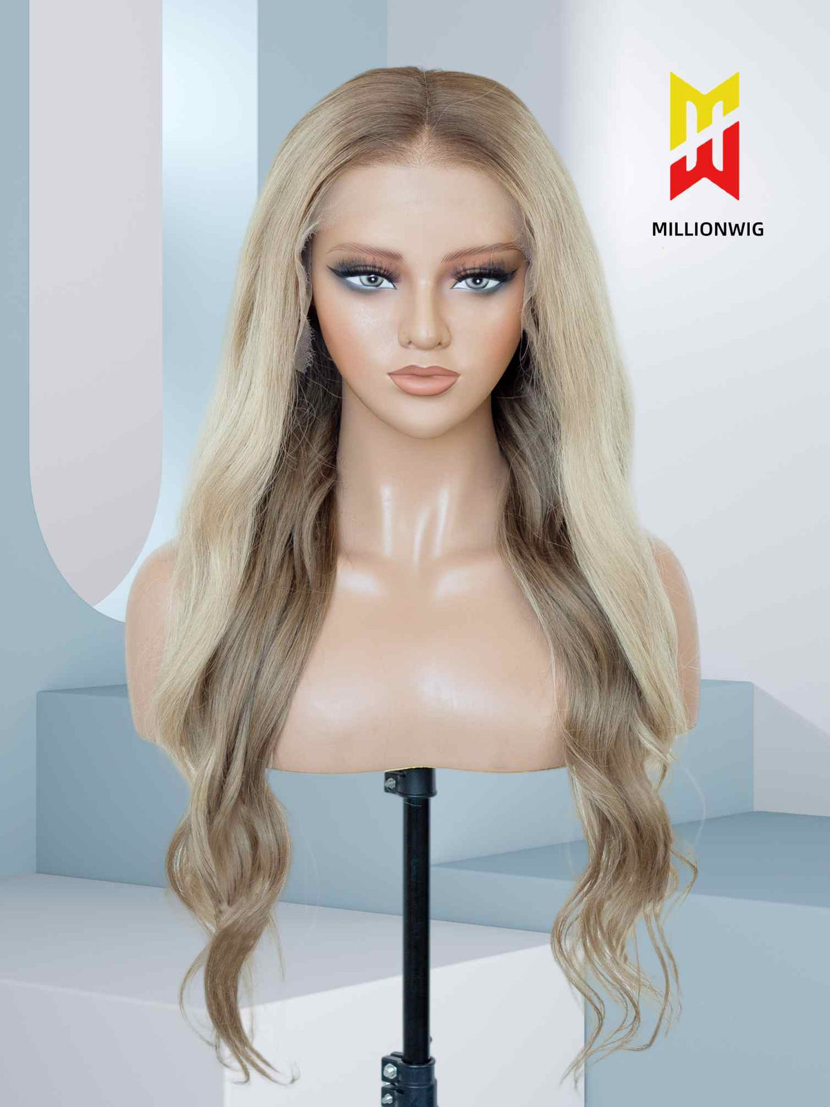 Summer Blonde Wig with Brown Roots Middle Part Human Hair Glueless HD Lace