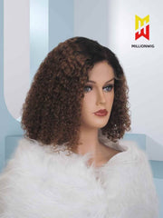 Cora Short Curly Wig Ombre Brown Bob Side Parting HD Lace Front