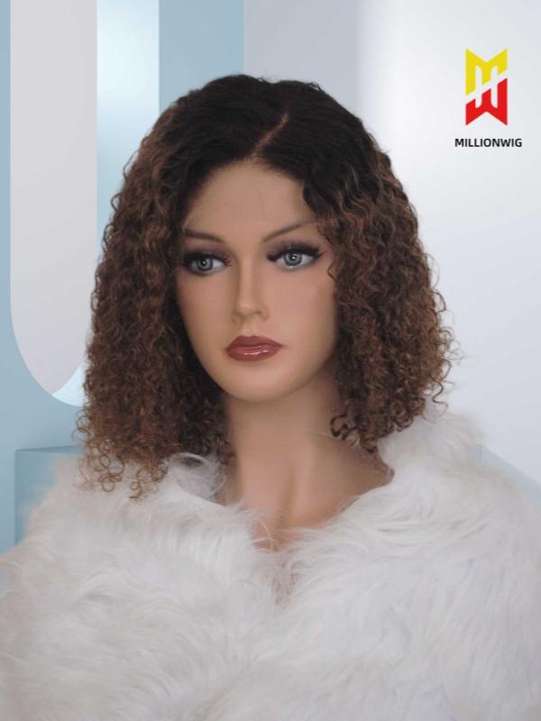 Cora Short Curly Wig Ombre Brown Bob Side Parting HD Lace Front