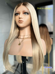 Celeste Silver Grey Straight Wig – 16 to 30 Inch European Hair, Grey Roots to Silver Ombre, 0.1mm HD Lace, Glueless - MillionWig