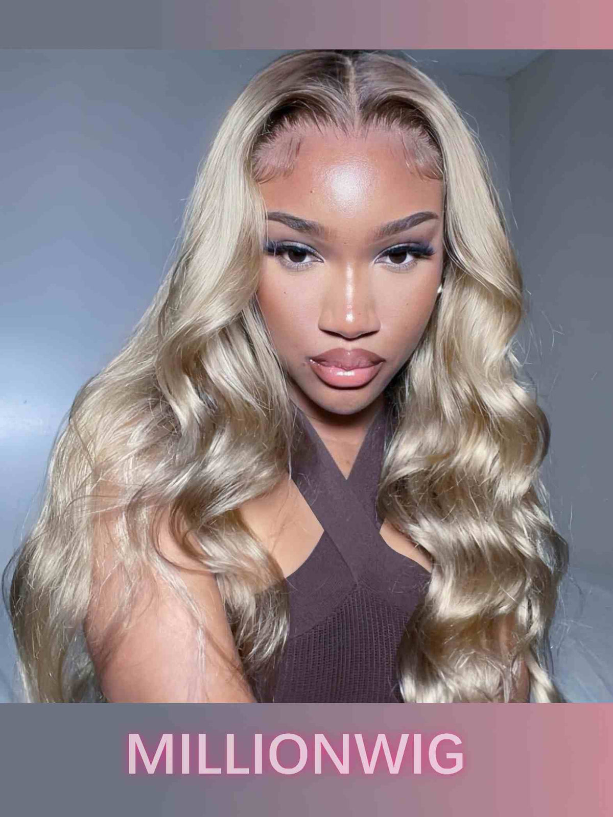 Summer Blonde Wig with Brown Roots Middle Part Human Hair Glueless HD Lace