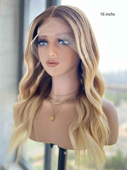Mannequin wearing wig, left side view in sunlight
