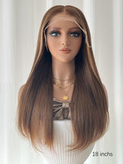 Poppy Straight Real Human Hair Wig HD Lace with Highlights Brown