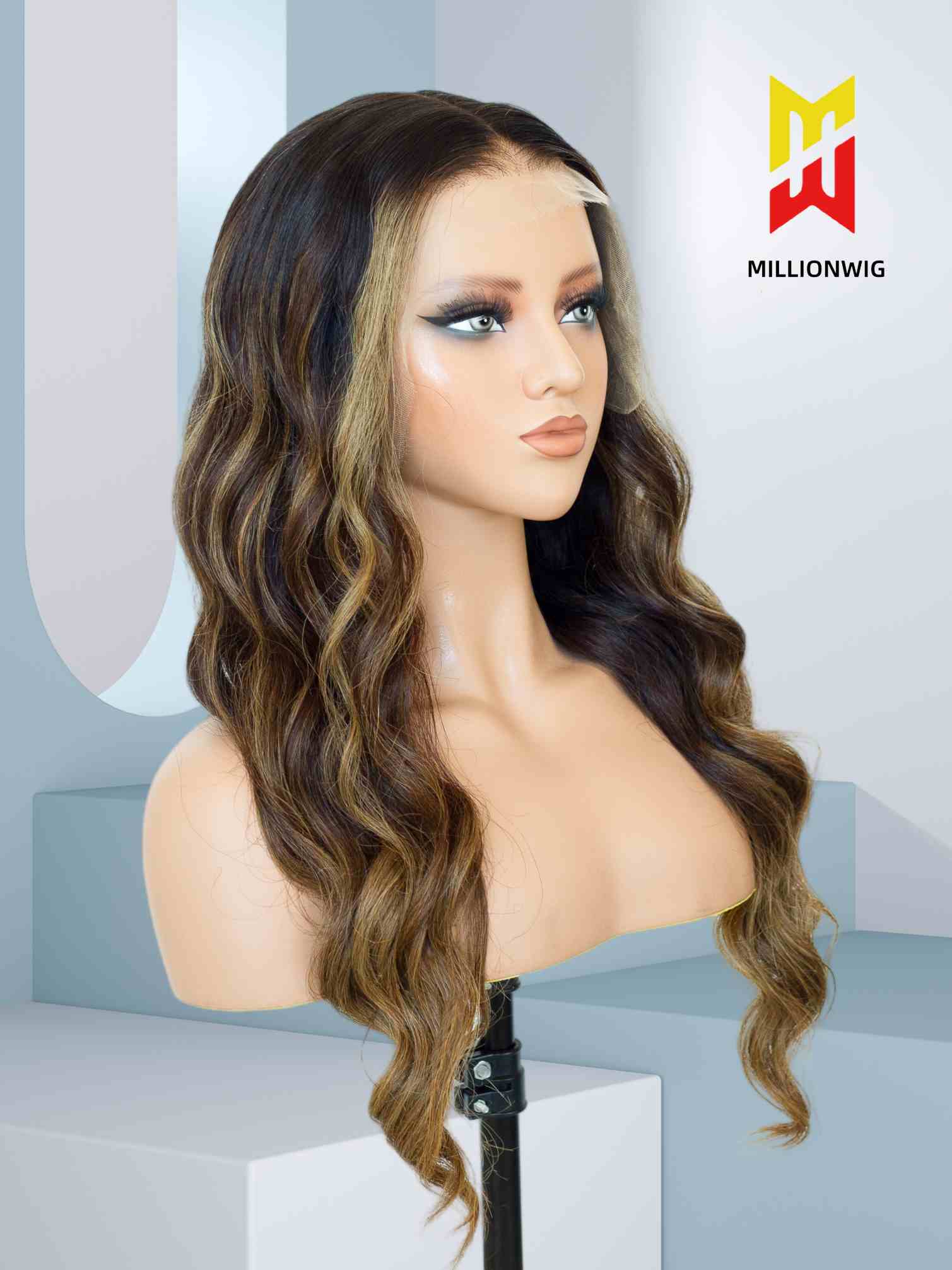 Hilda Middle Part Human Hair Wig Brown Wig with Highlights Glueless HD Lace