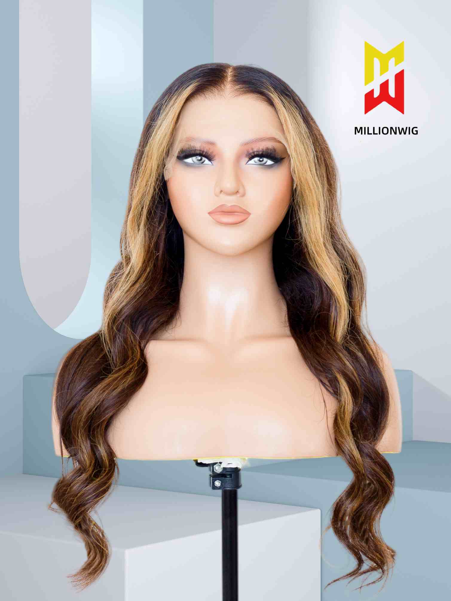 Bess Brown Wig with Highlights Glueless  Human Hair HD Lace Wavy Texture