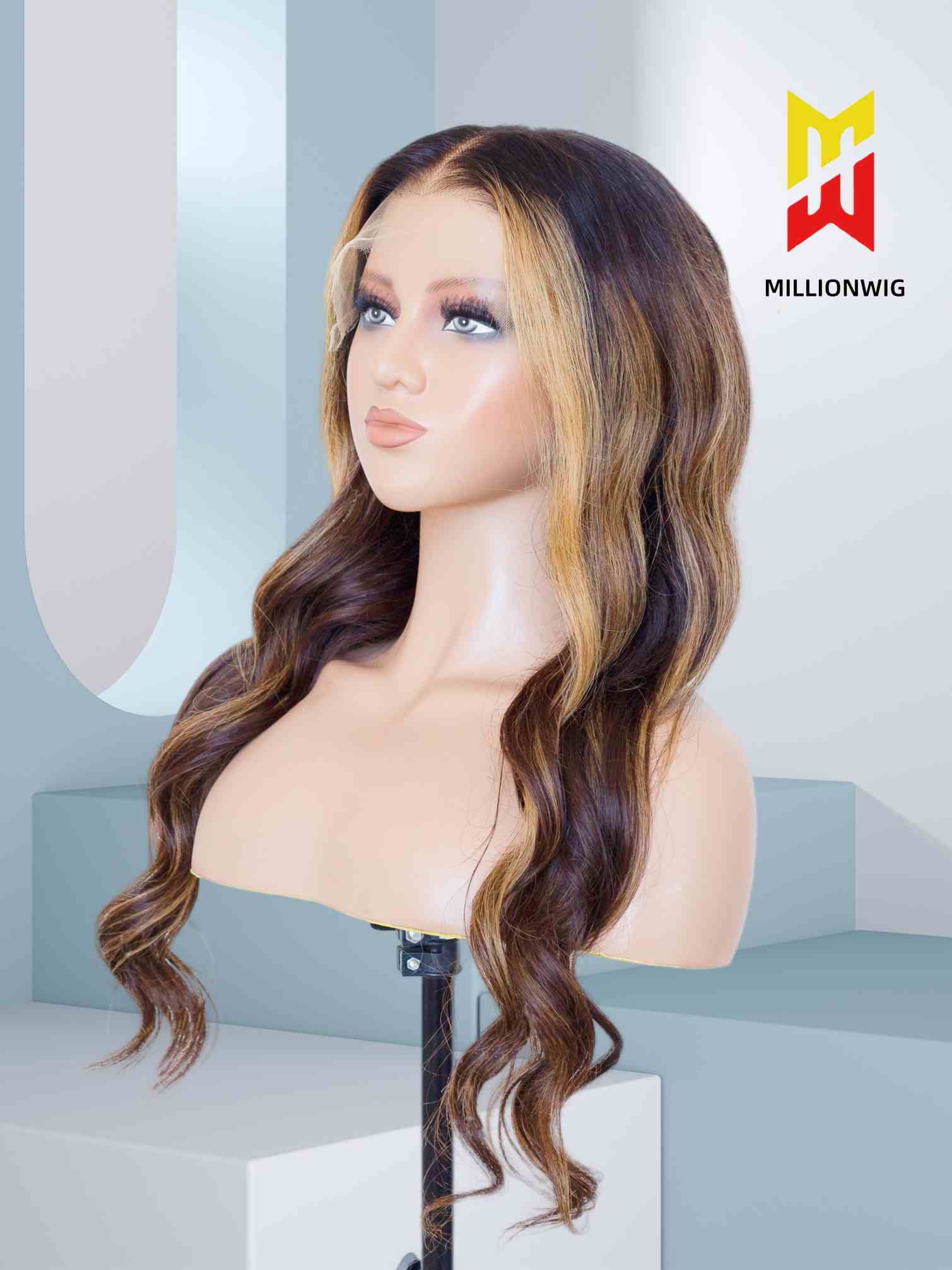 Bess Brown Wig with Highlights Glueless  Human Hair HD Lace Wavy Texture