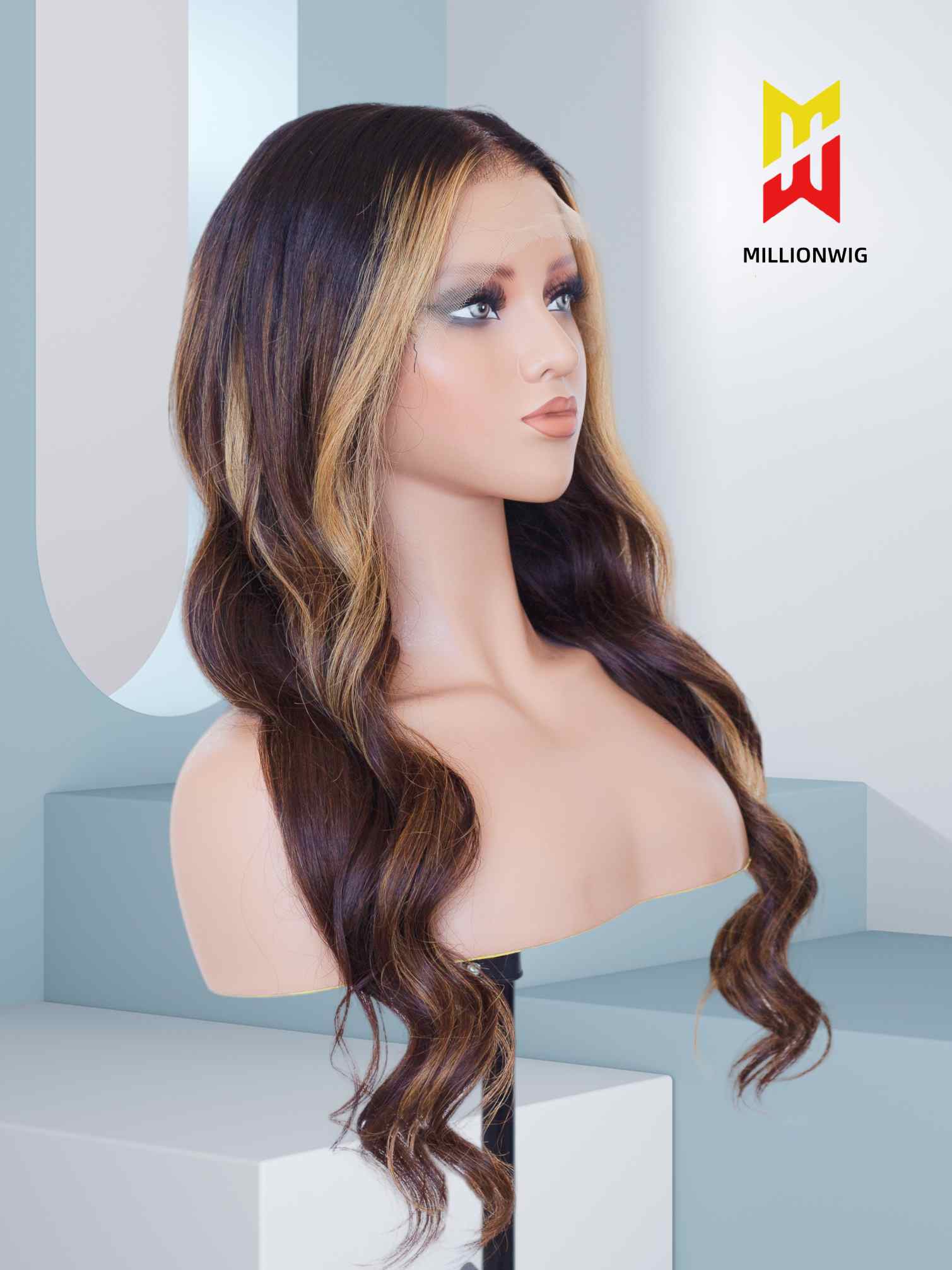 Bess Brown Wig with Highlights Glueless  Human Hair HD Lace Wavy Texture