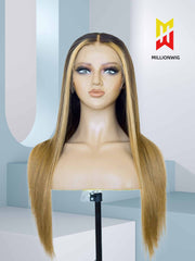 Poppy Straight Real Human Hair Wig HD Lace Ombre Brown