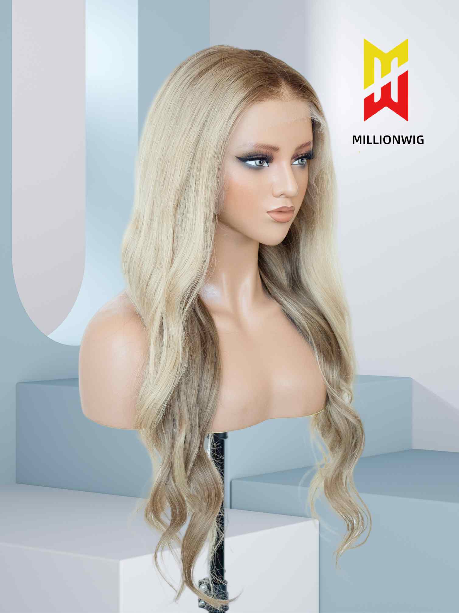 Summer Blonde Wig with Brown Roots Middle Part Human Hair Glueless HD Lace