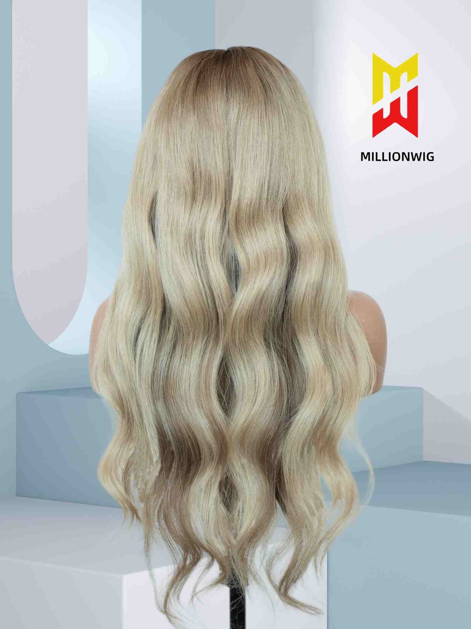 Summer Blonde Wig with Brown Roots Middle Part Human Hair Glueless HD Lace