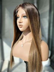 Amber Straight HD Lace Human Hair Wig | Natural Black with Dark Golden Brown Highlights - MillionWig