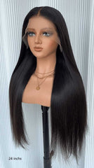 Angie brown highlight wig side view – loose waves natural black base