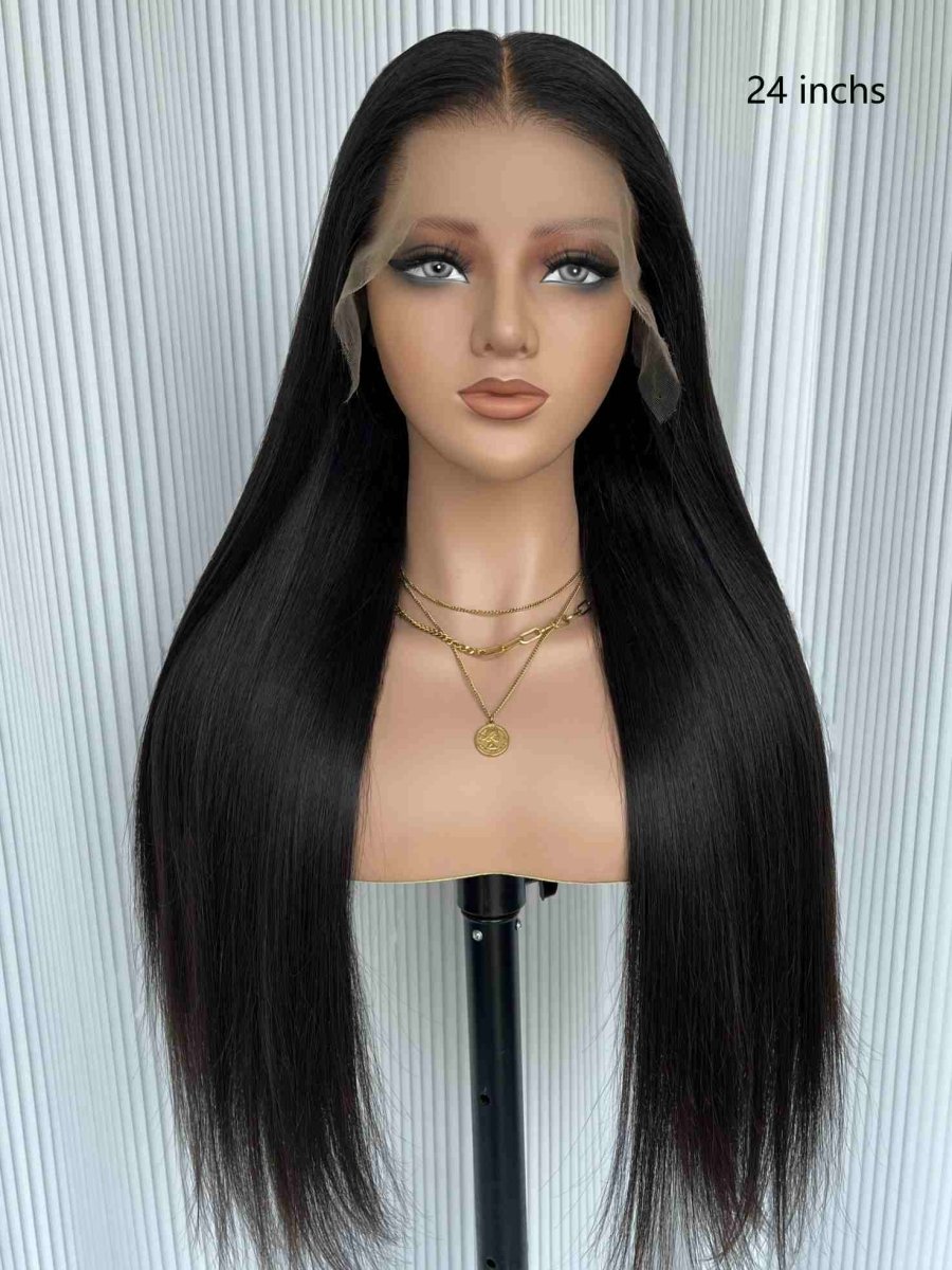 Angela straight wig side view – natural black Indian virgin hair HD lace front