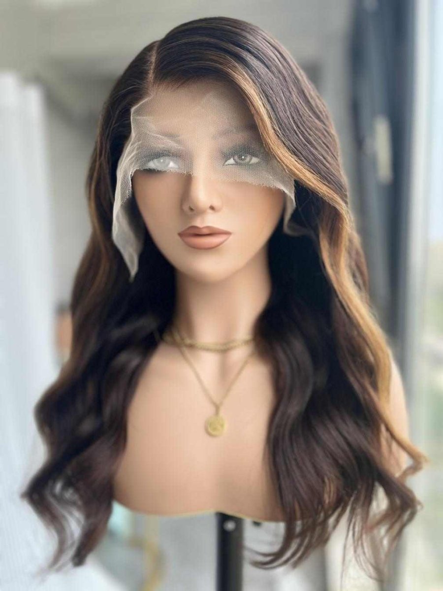 Angie Brown Highlight Human Hair Wig – HD Lace Glueless Loose Waves | Natural Look - MillionWig