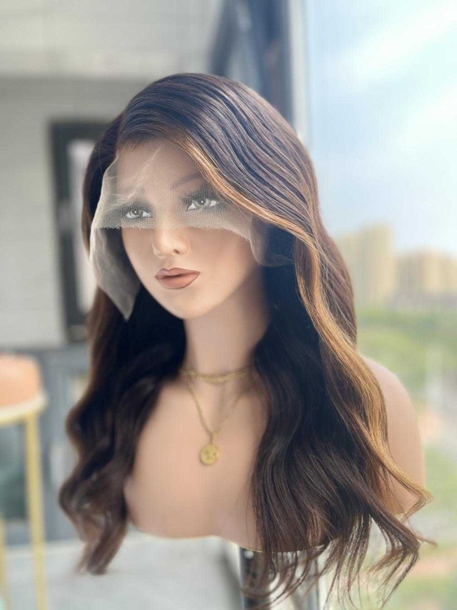 Angie Brown Highlight Human Hair Wig – HD Lace Glueless Loose Waves | Natural Look - MillionWig