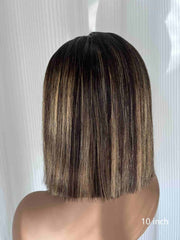 Aubrie 10" Straight Bob Human Hair Wig | Brown Blonde Highlights | HD Lace - MillionWig
