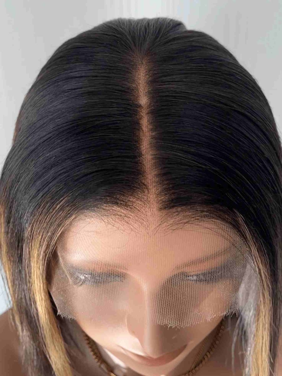 Aubrie 10" Straight Bob Human Hair Wig | Brown Blonde Highlights | HD Lace - MillionWig