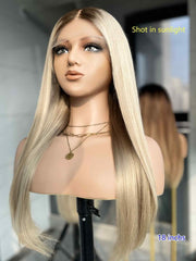 Celeste Silver Grey Straight Human Hair Wig – Grey to Silver Ombre Glueless HD Lace Wig - MillionWig
