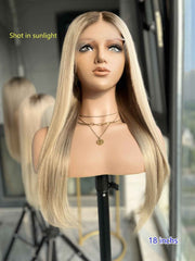Celeste Silver Grey Straight Human Hair Wig – Grey to Silver Ombre Glueless HD Lace Wig - MillionWig