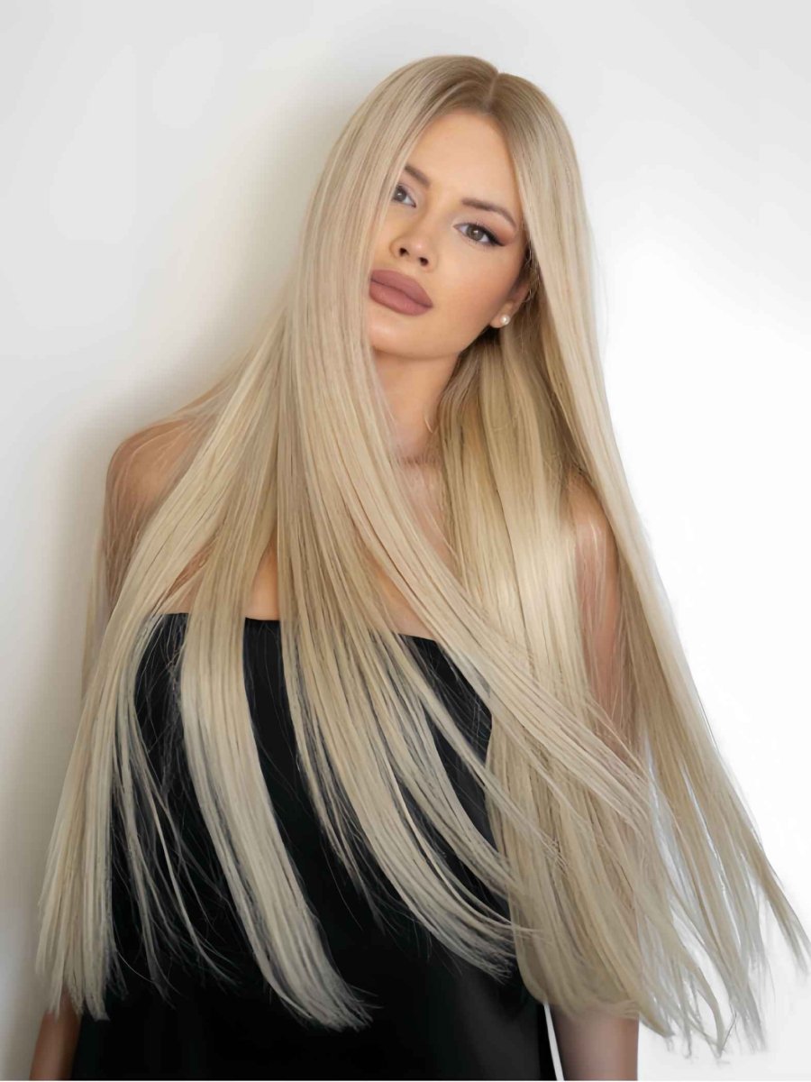Celeste Silver Grey Straight Human Hair Wig – Grey to Silver Ombre Glueless HD Lace Wig - MillionWig