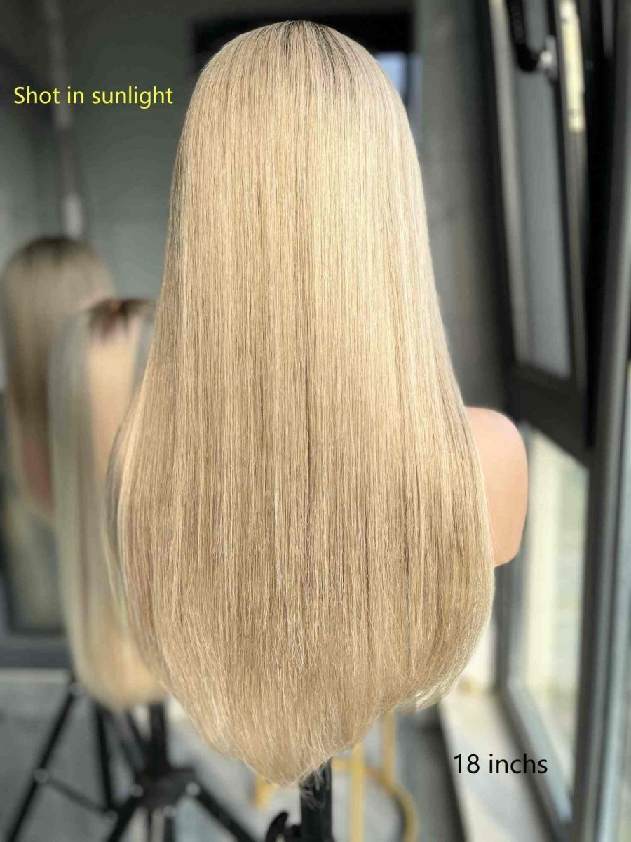 Celeste Silver Grey Straight Human Hair Wig – Grey to Silver Ombre Glueless HD Lace Wig - MillionWig