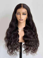 Della Natural Black Human Hair Wig with Bangs – Permanent Body Wave HD Lace Glueless Wig - MillionWig