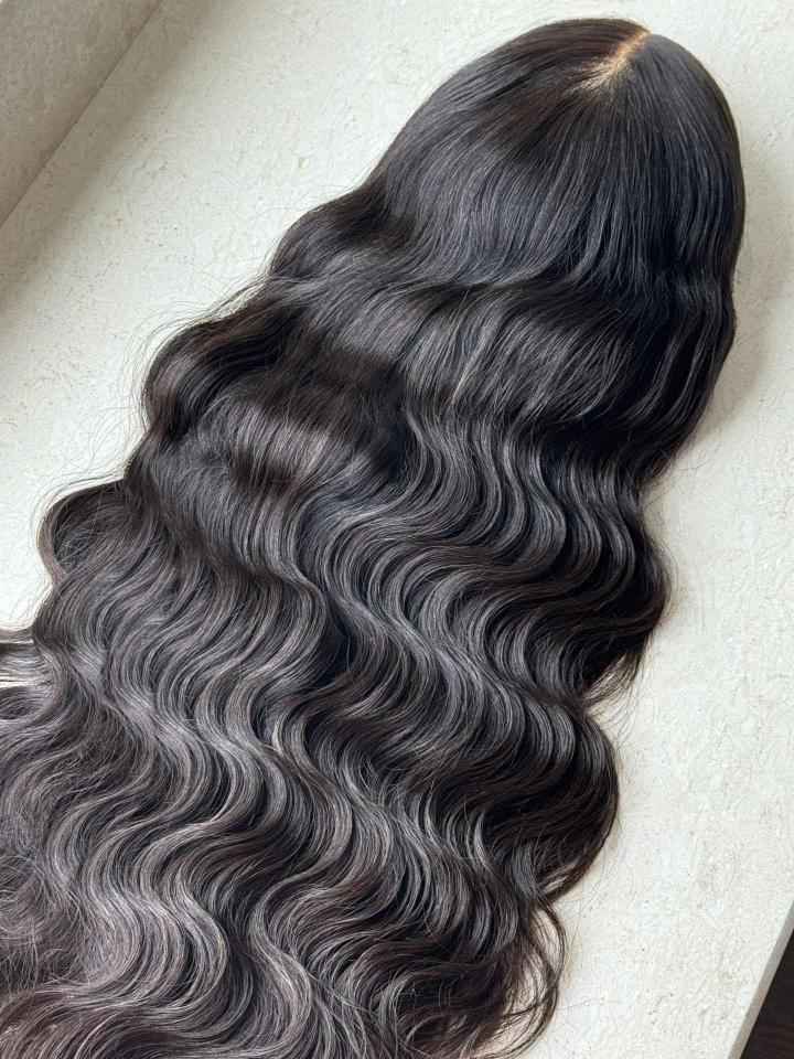 Della Natural Black Human Hair Wig with Bangs – Permanent Body Wave HD Lace Glueless Wig - MillionWig