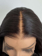 Della Natural Black Human Hair Wig with Bangs – Permanent Body Wave HD Lace Glueless Wig - MillionWig