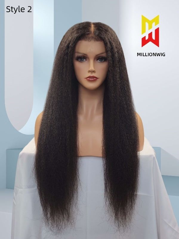 Donna Human Hair Kinky Straight Wig 13X6 HD Lace Front Plucked Hairline