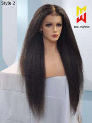 Donna Human Hair Kinky Straight Wig 13X6 HD Lace Front Plucked Hairline