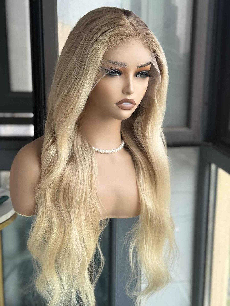 Larisa Honey Blonde Ombre Wavy Human Hair Wig – Glueless HD Lace Brazilian Virgin Hair Wig - MillionWig