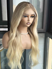 Larisa Honey Blonde Ombre Wavy Human Hair Wig – Glueless HD Lace Brazilian Virgin Hair Wig - MillionWig