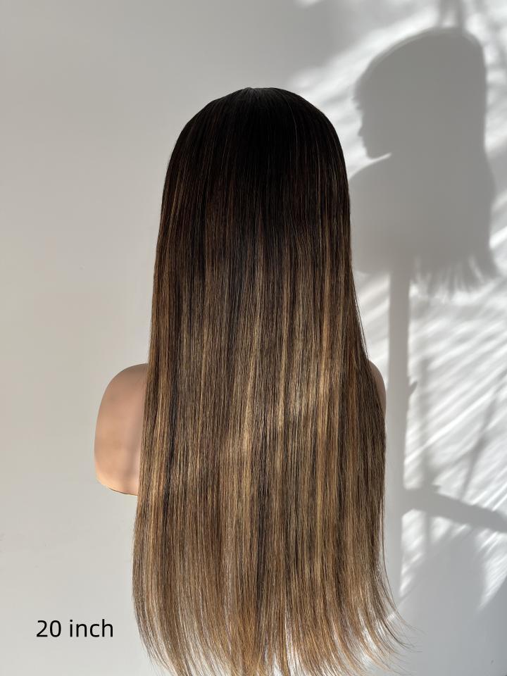 Luna Warm Coffee Brown Straight Human Hair Wig with Highlights – Glueless HD Lace Indian Virgin Hair Wig - MillionWig