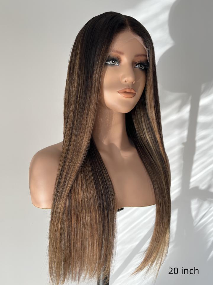Luna Warm Coffee Brown Straight Human Hair Wig with Highlights – Glueless HD Lace Indian Virgin Hair Wig - MillionWig