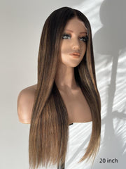 Luna Warm Coffee Brown Straight Human Hair Wig with Highlights – Glueless HD Lace Indian Virgin Hair Wig - MillionWig