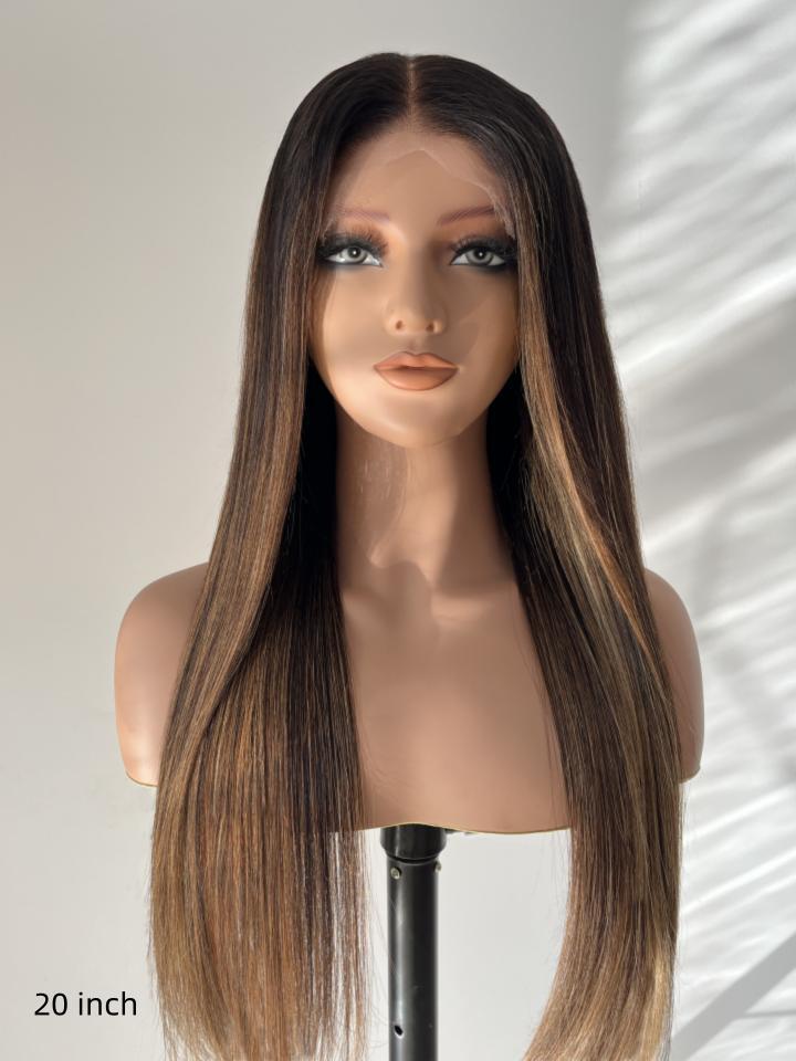 Luna Warm Coffee Brown Straight Human Hair Wig with Highlights – Glueless HD Lace Indian Virgin Hair Wig - MillionWig