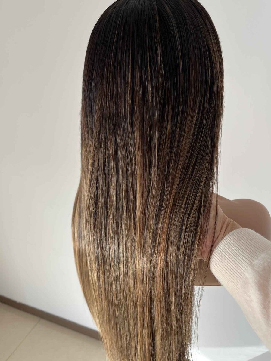 Luna Warm Coffee Brown Straight Human Hair Wig with Highlights – Glueless HD Lace Indian Virgin Hair Wig - MillionWig